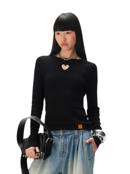 Wool Heart Cutout Knit Tee