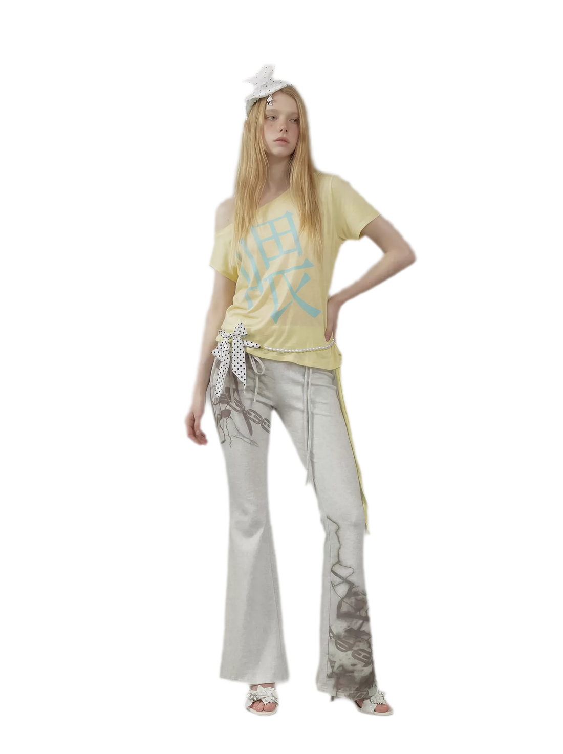 Printed Ruched Flared-Leg Trousers