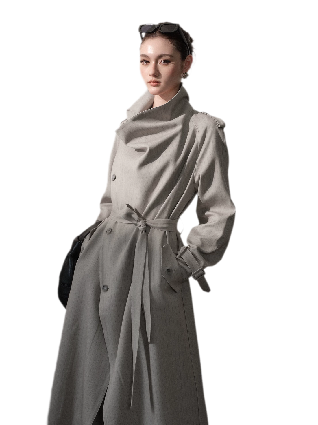 Silver-Thread Striped Long Trench Coat