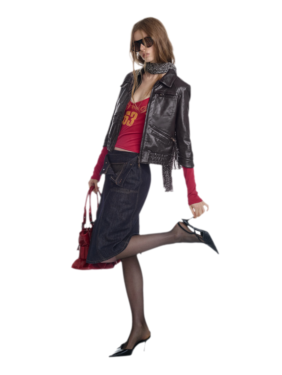 Washed Leather Cropped Cargo Jacket