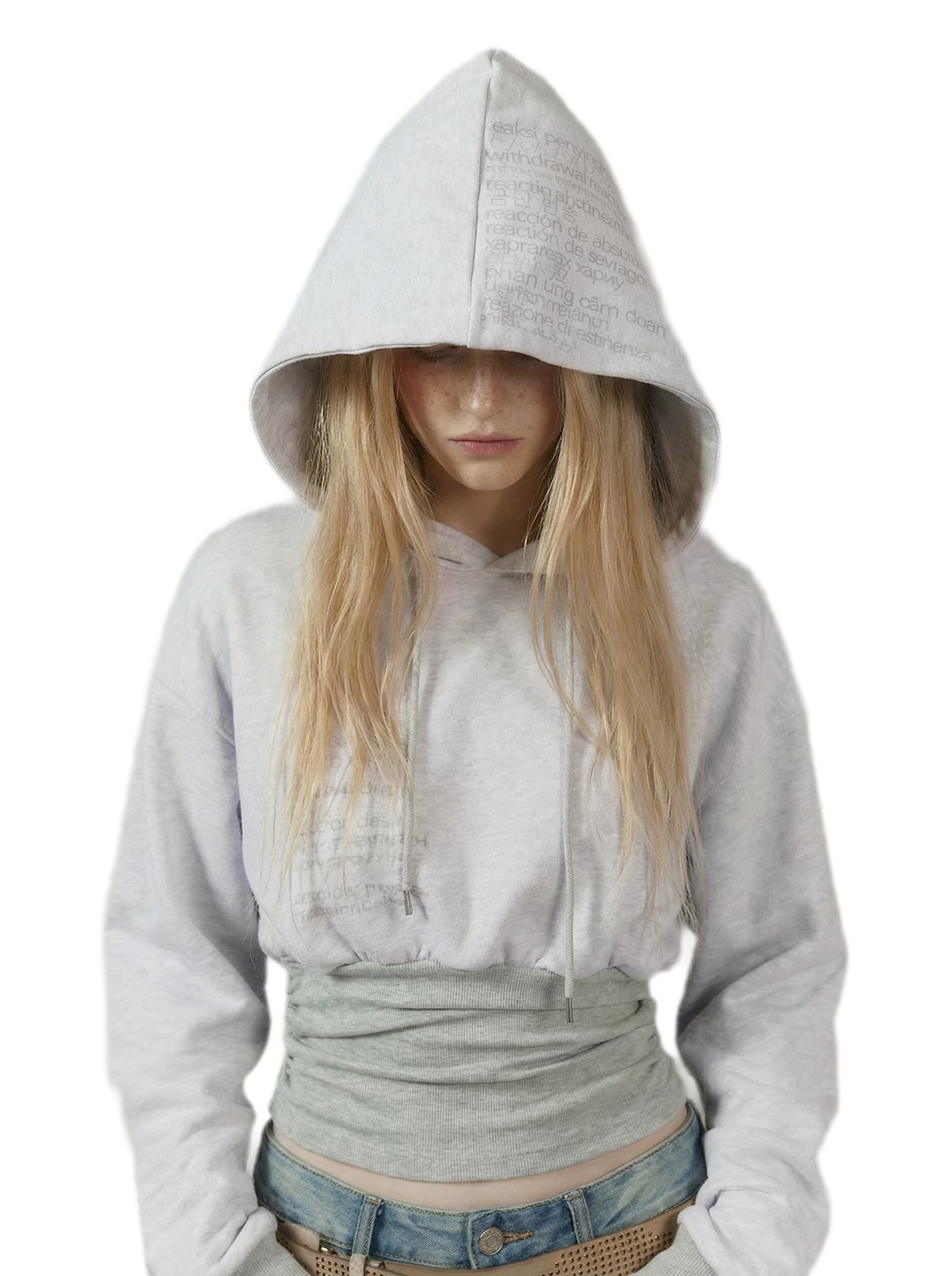 Printed Cinched Cropped Hoodie