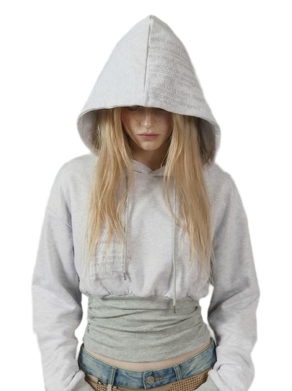 Printed Cinched Cropped Hoodie