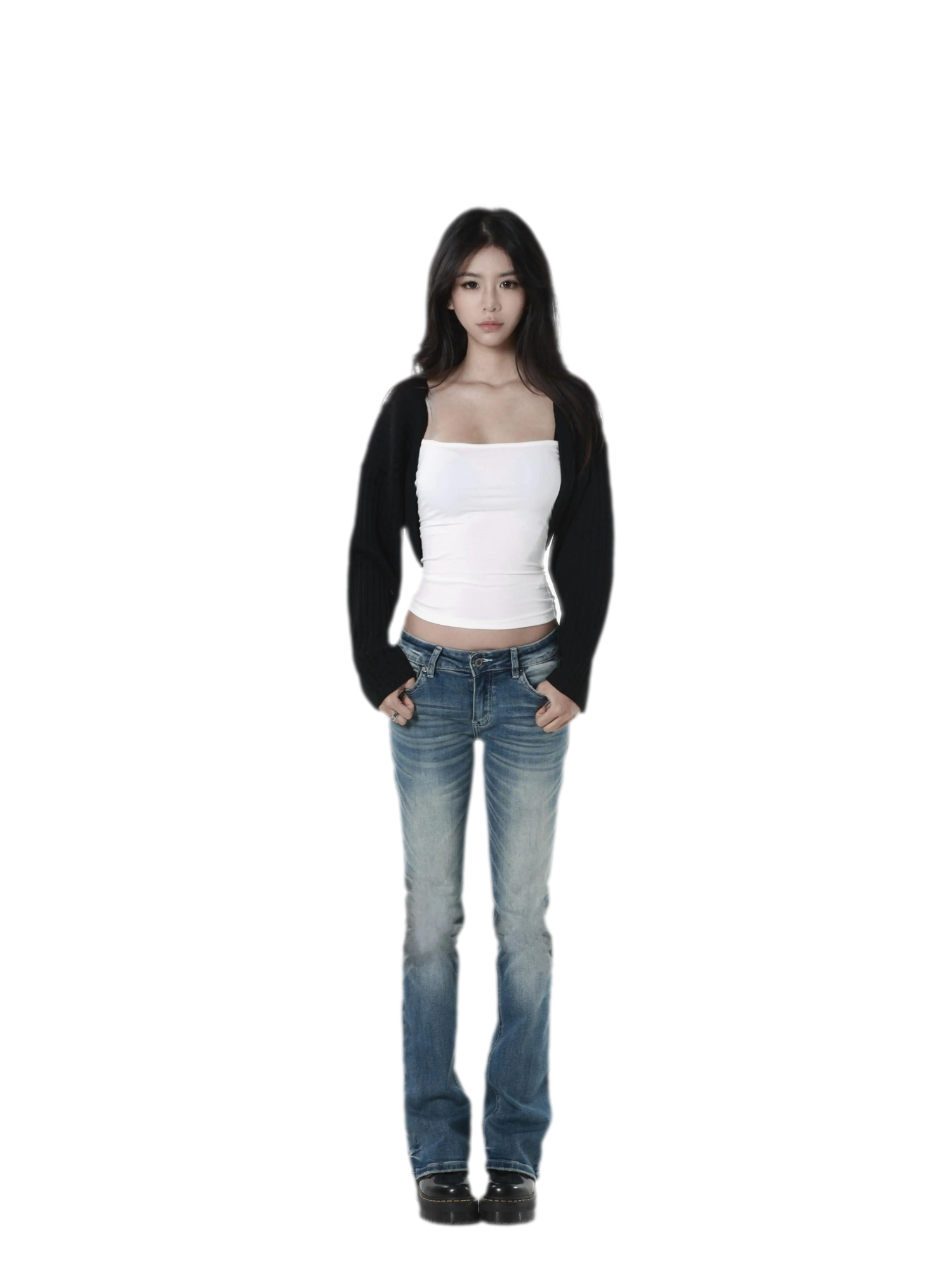 Distressed Low-Rise Slight-Flare Jeans