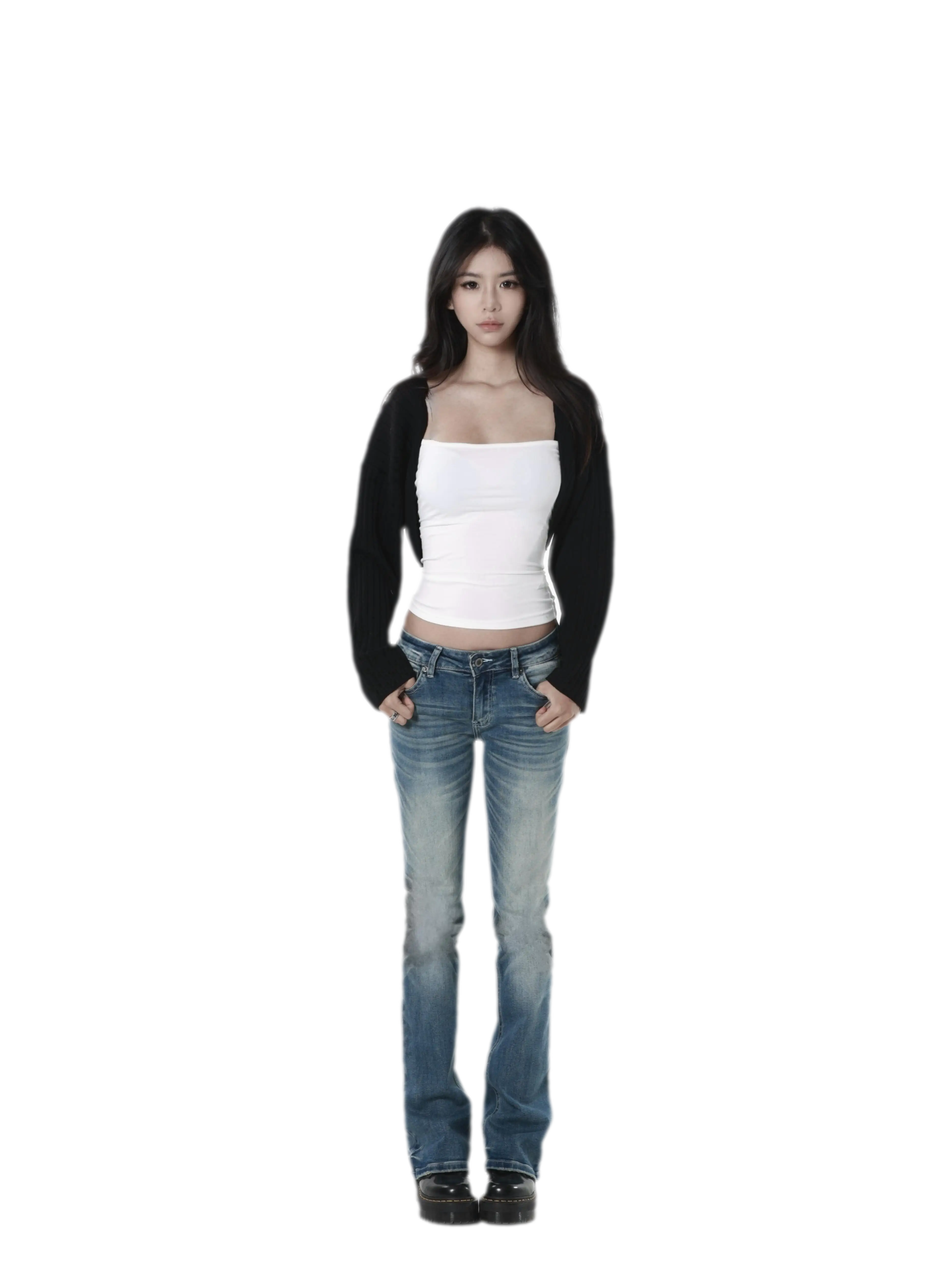 Distressed Low-Rise Slight-Flare Jeans