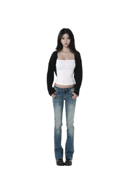 Distressed Low-Rise Slight-Flare Jeans