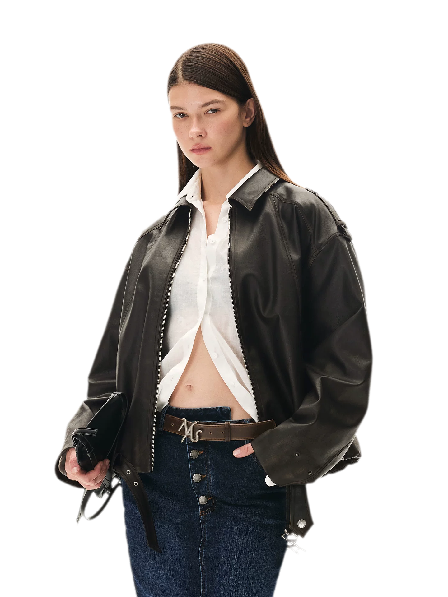 Aged Faux Leather Harrington Jacket