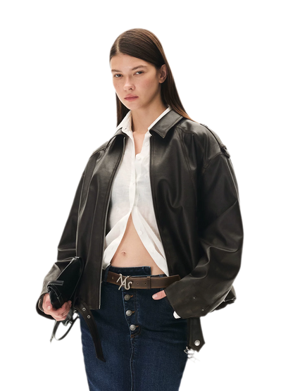 Aged Faux Leather Harrington Jacket