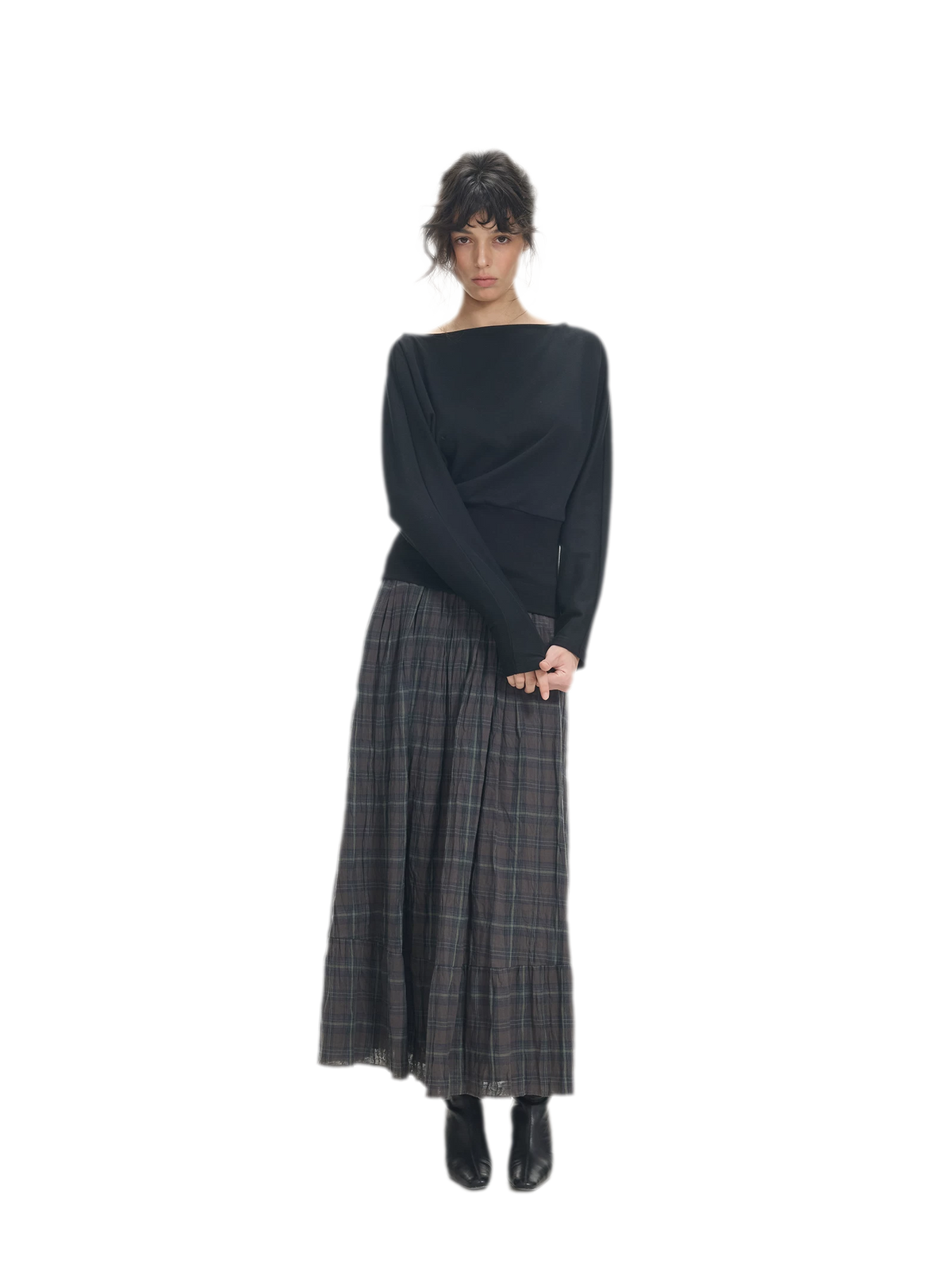 Ribbed Waist Boat-Neck Sweatshirt
