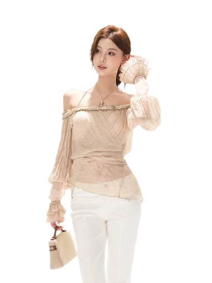 Crinkled Chiffon Beaded Blouse