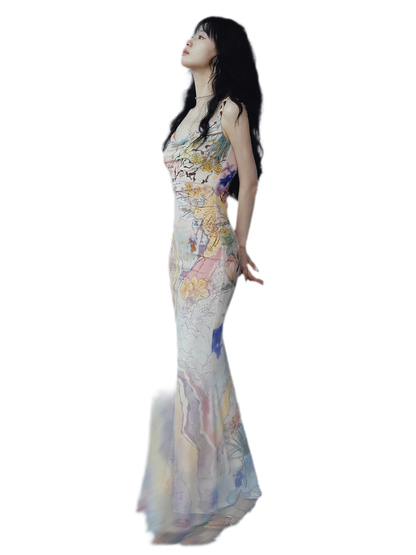 Draped Neck Fishtail Dress