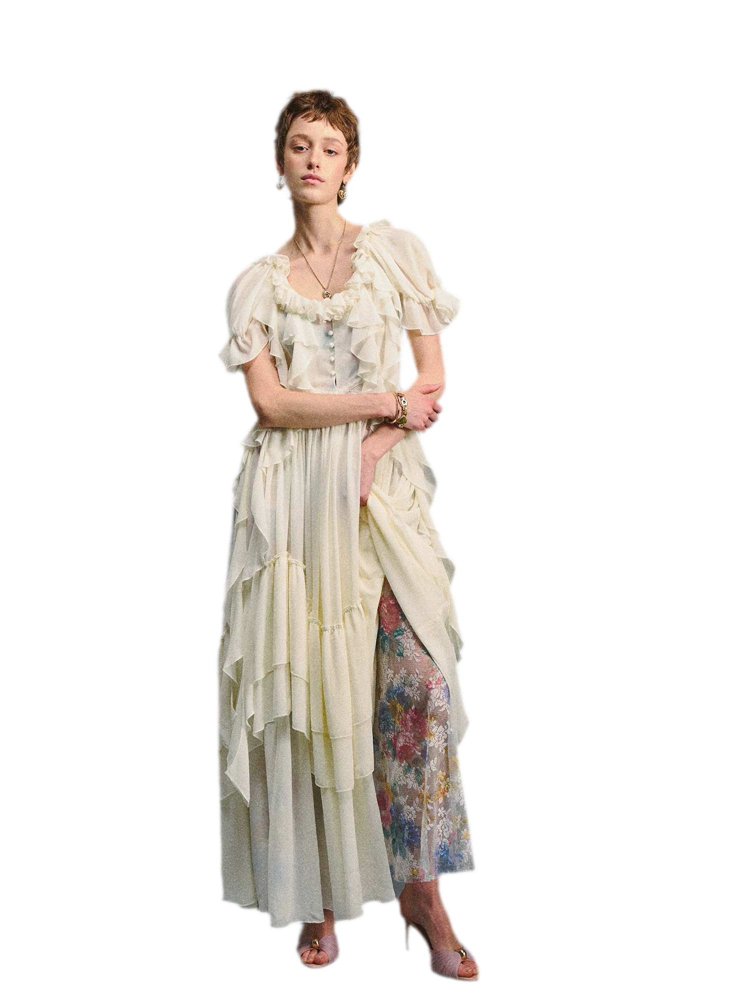 Ruffled Lace Chiffon Dress