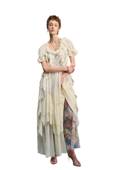 Ruffled Lace Chiffon Dress