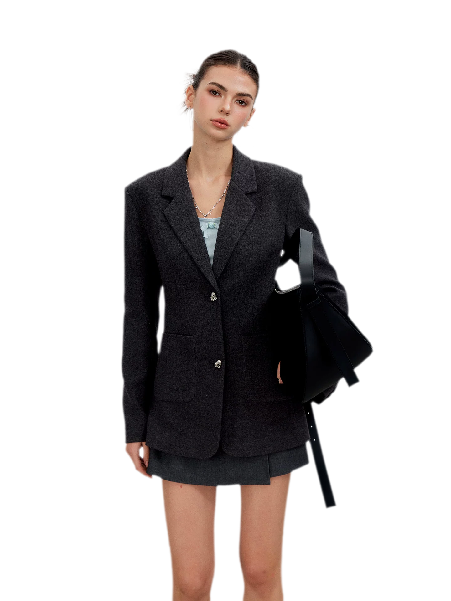 Textured Double-Button Tailored Blazer
