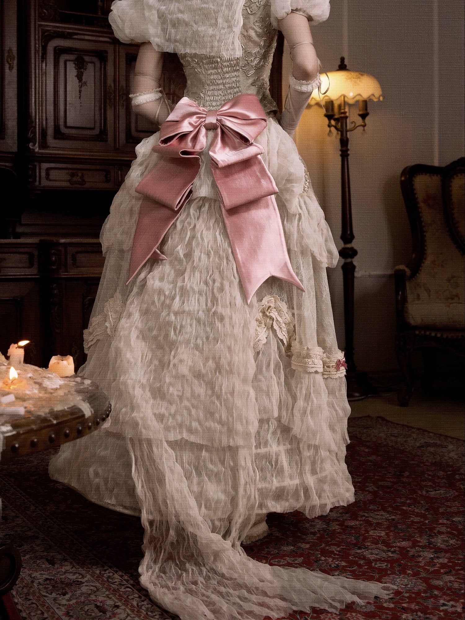 Embroidered Bustle Train Skirt