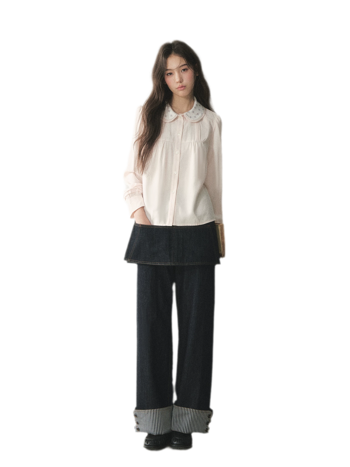 Blusa de lyocell con cuello de encaje