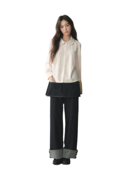 Blusa de lyocell con cuello de encaje