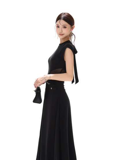 Black Swan Prologue Knot Mesh Sleeve Waist Dress