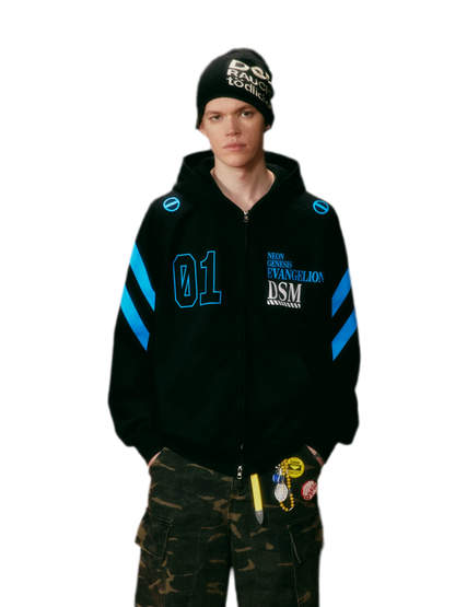 Screen-Printed Loose Hooded Sweatshirt