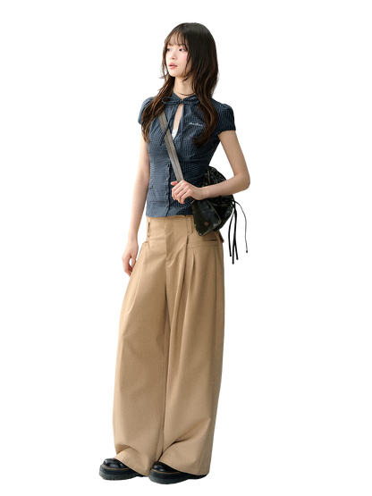 Retro Plaid Tie-Waist Hollow Waist Shirt