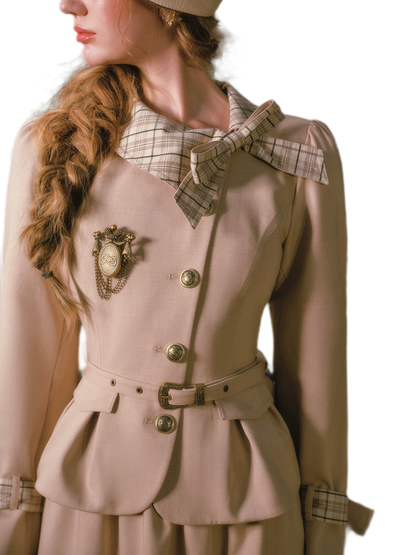Vintage Belted Trench Skirt Set
