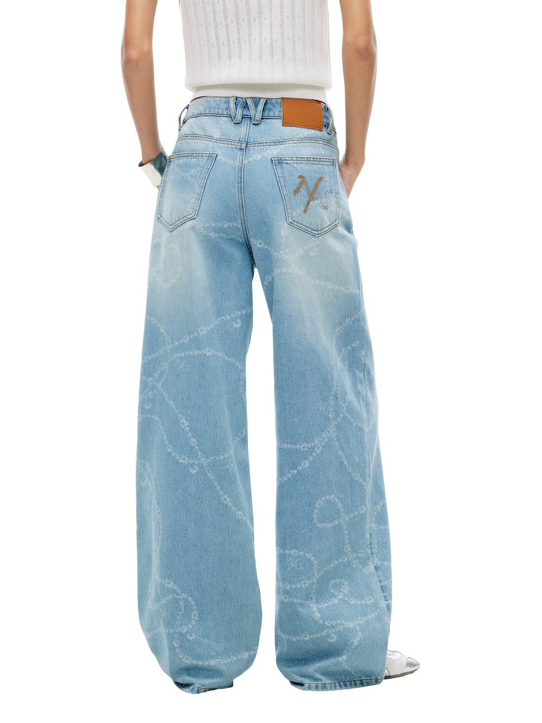 Beverly Printed Wide-Leg Denim Pants