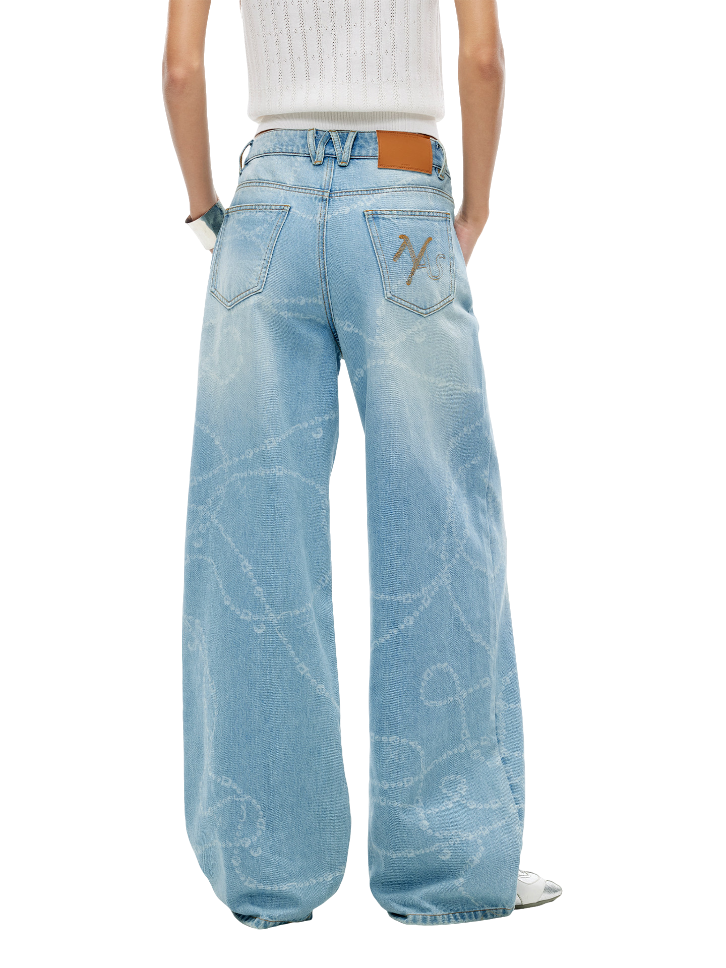 Beverly Printed Wide-Leg Denim Pants
