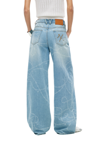 Beverly Printed Wide-Leg Denim Pants