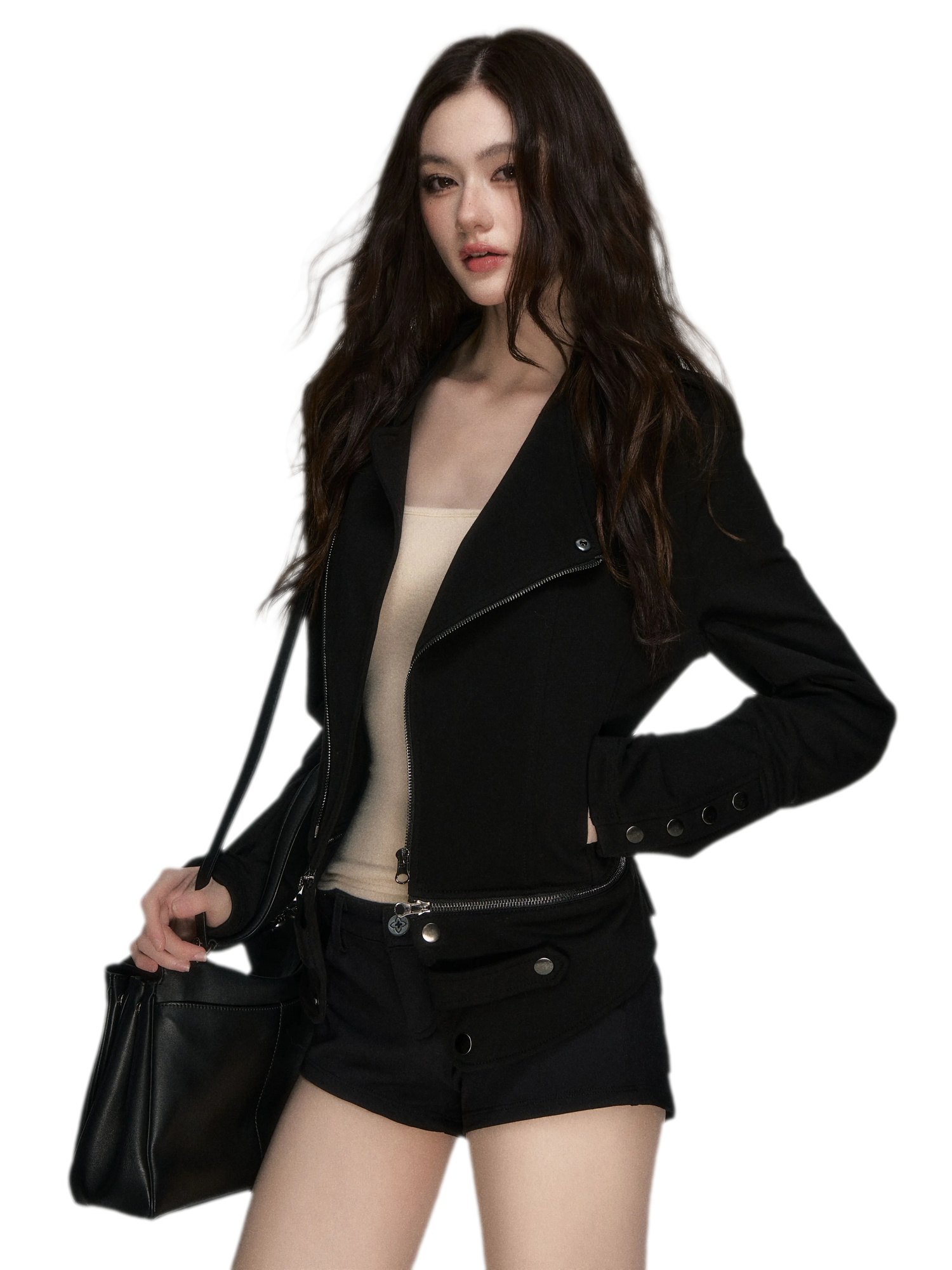 Metal Zip Cropped Hoodie