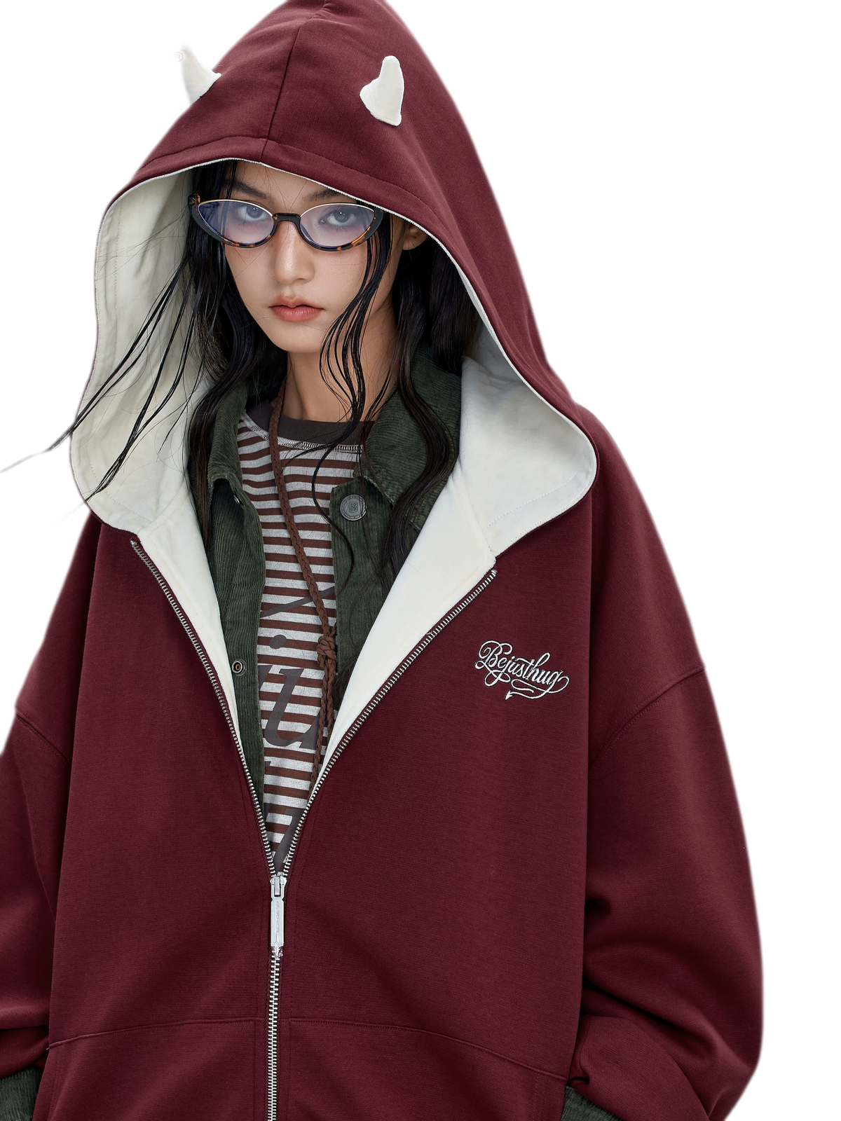 Oversized Devil Hooded Zip Jacket