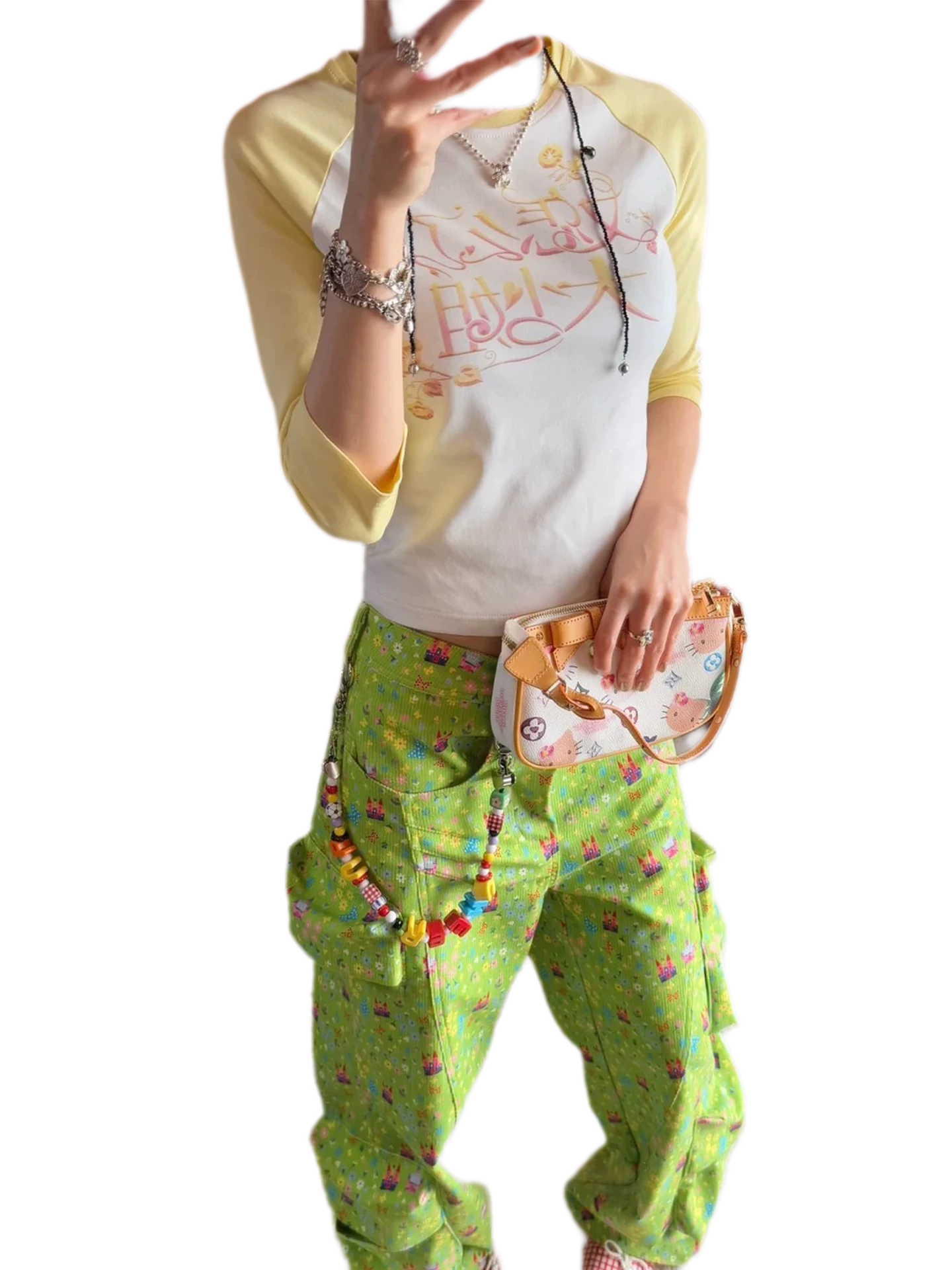 Cotton Graphic Cropped Raglan Top