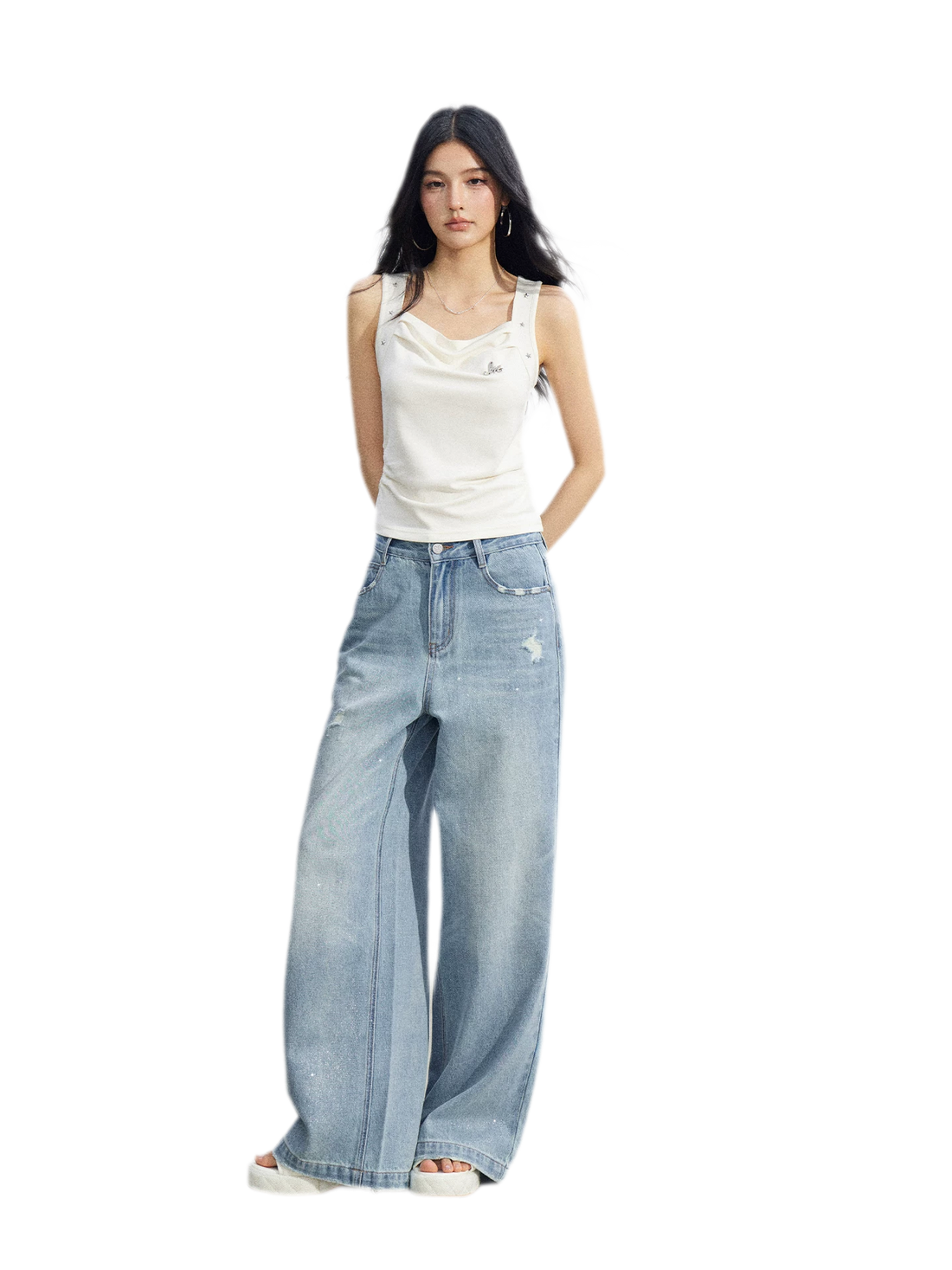 Star Pleated Sleeveless Top