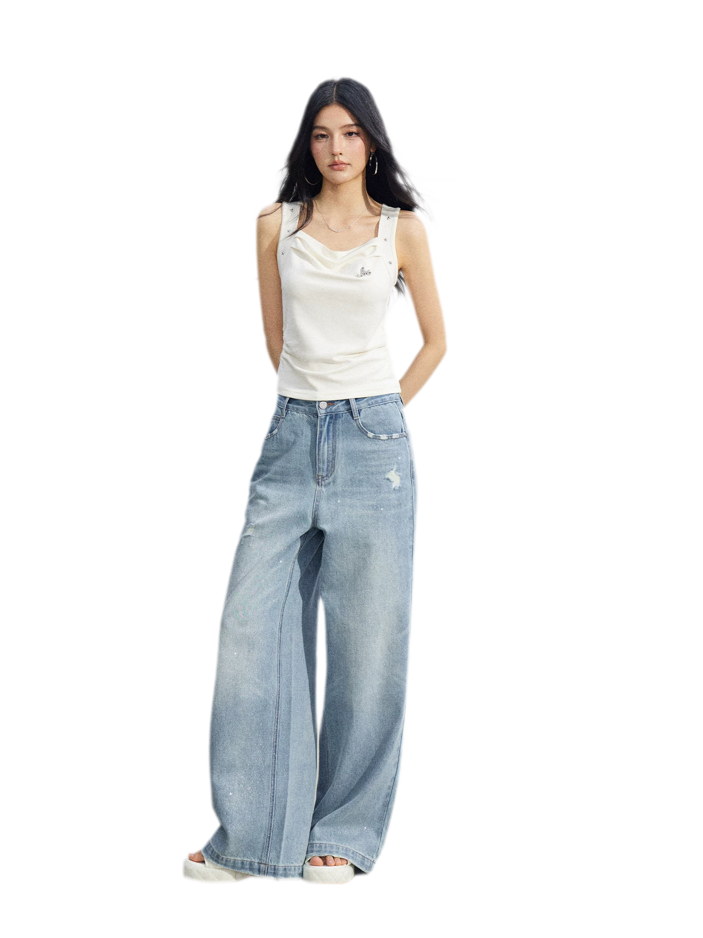 Star Pleated Sleeveless Top