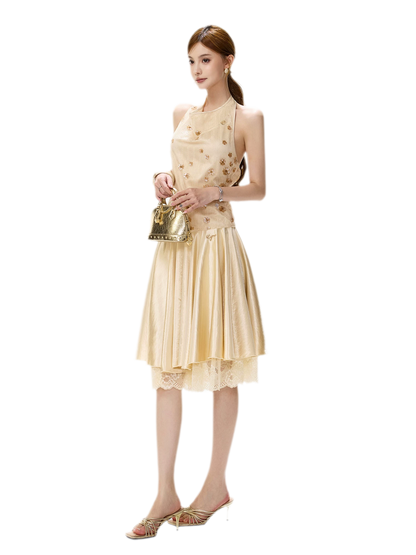 Lace Splice A-Line Skirt