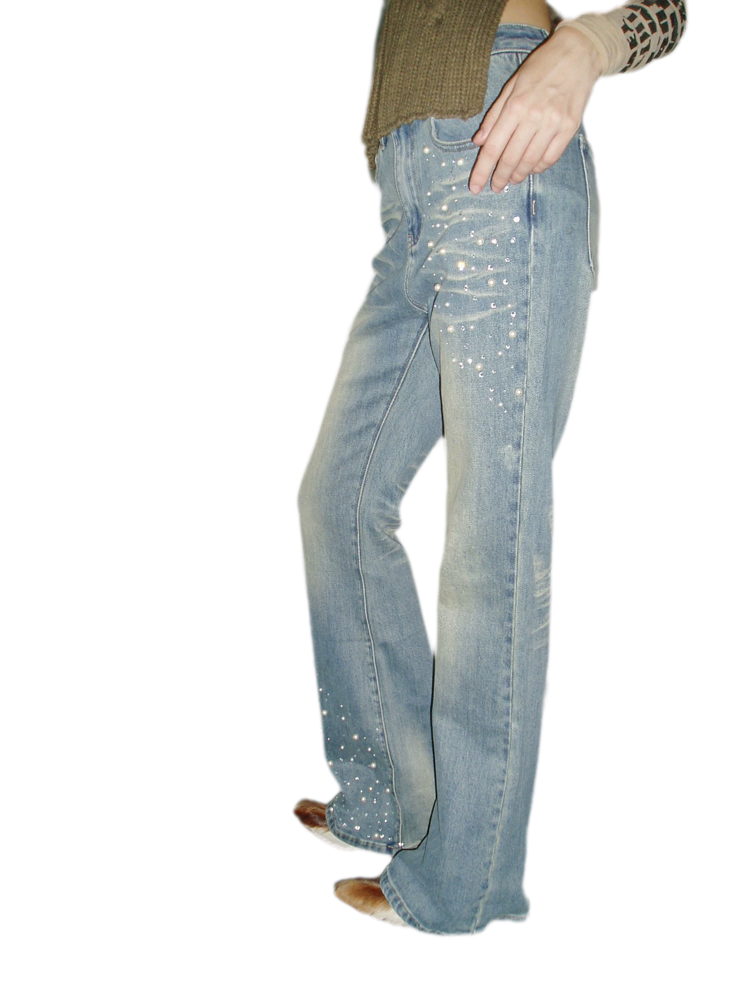 Pearl Embellished Straight Jeans
