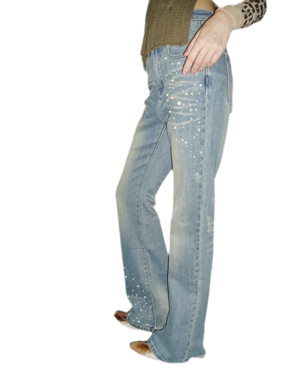Pearl Embellished Straight Jeans