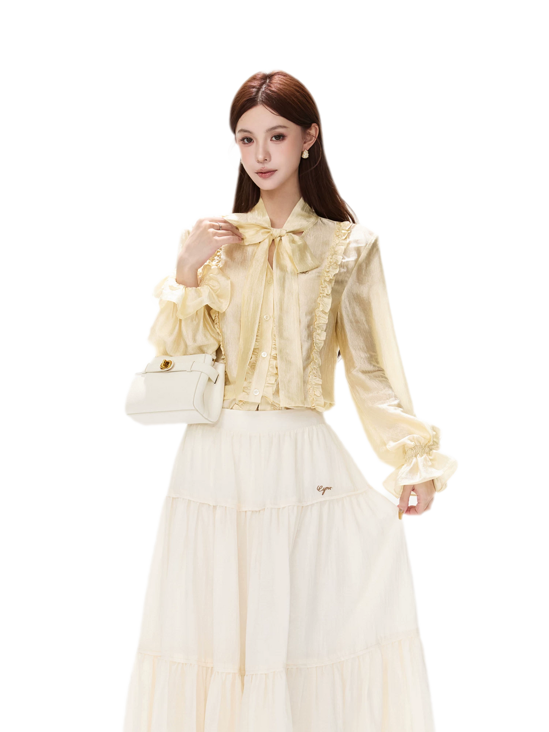 Shimmering Ruffle Lantern Sleeve Blouse