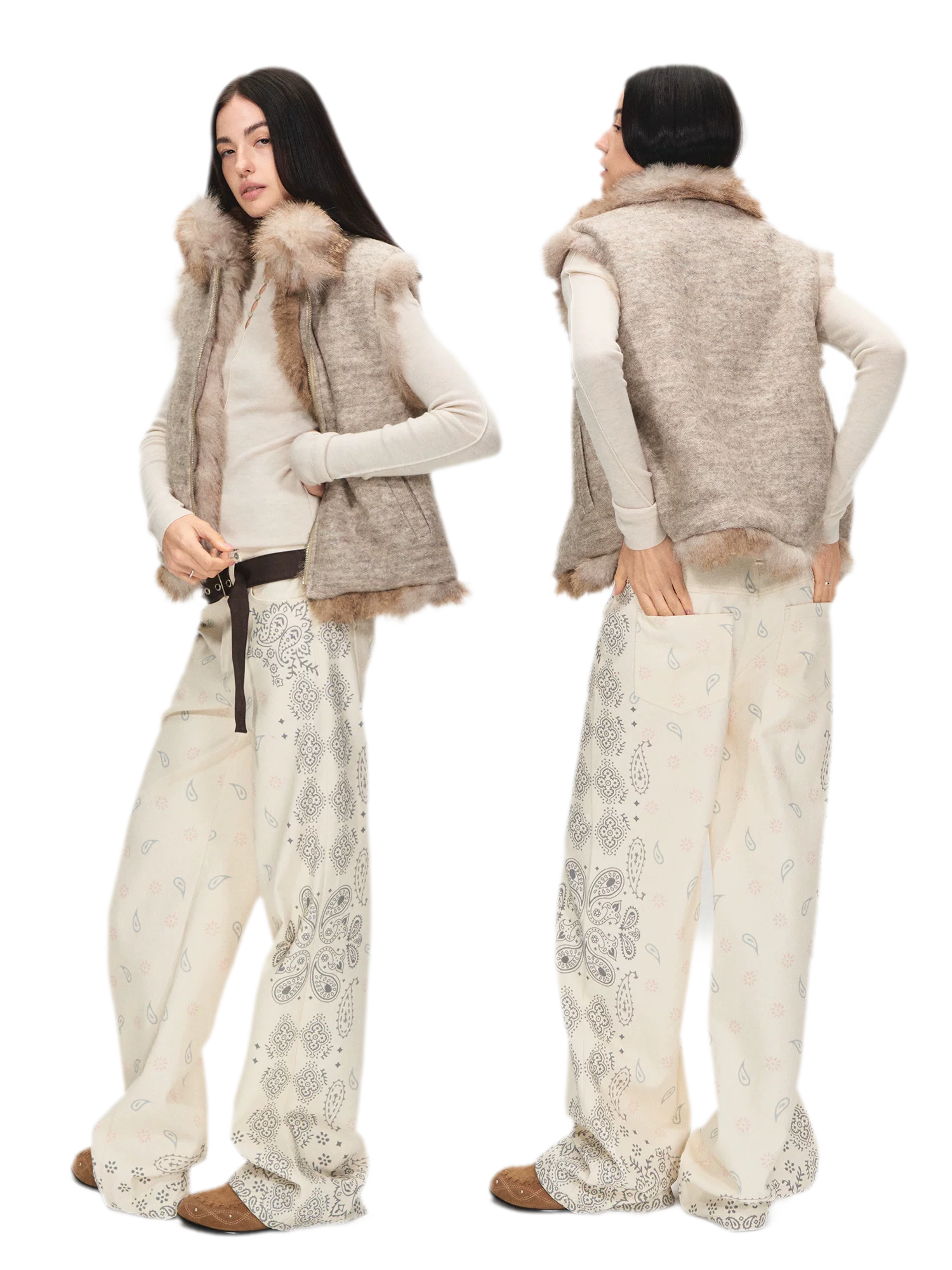 Vintage Paisley Print Relaxed Wide-Leg Pants