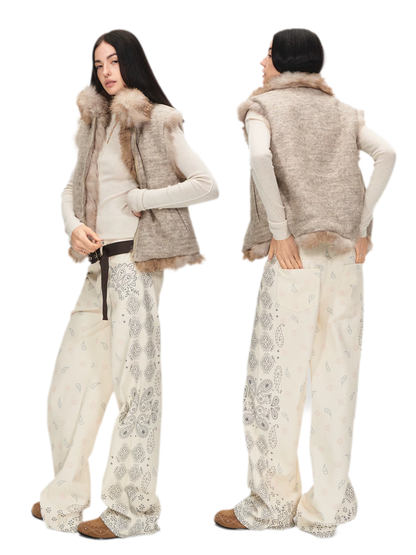 Vintage Paisley Print Relaxed Wide-Leg Pants