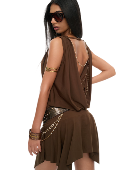 U-Neck Irregular Hem Sleeveless Dress