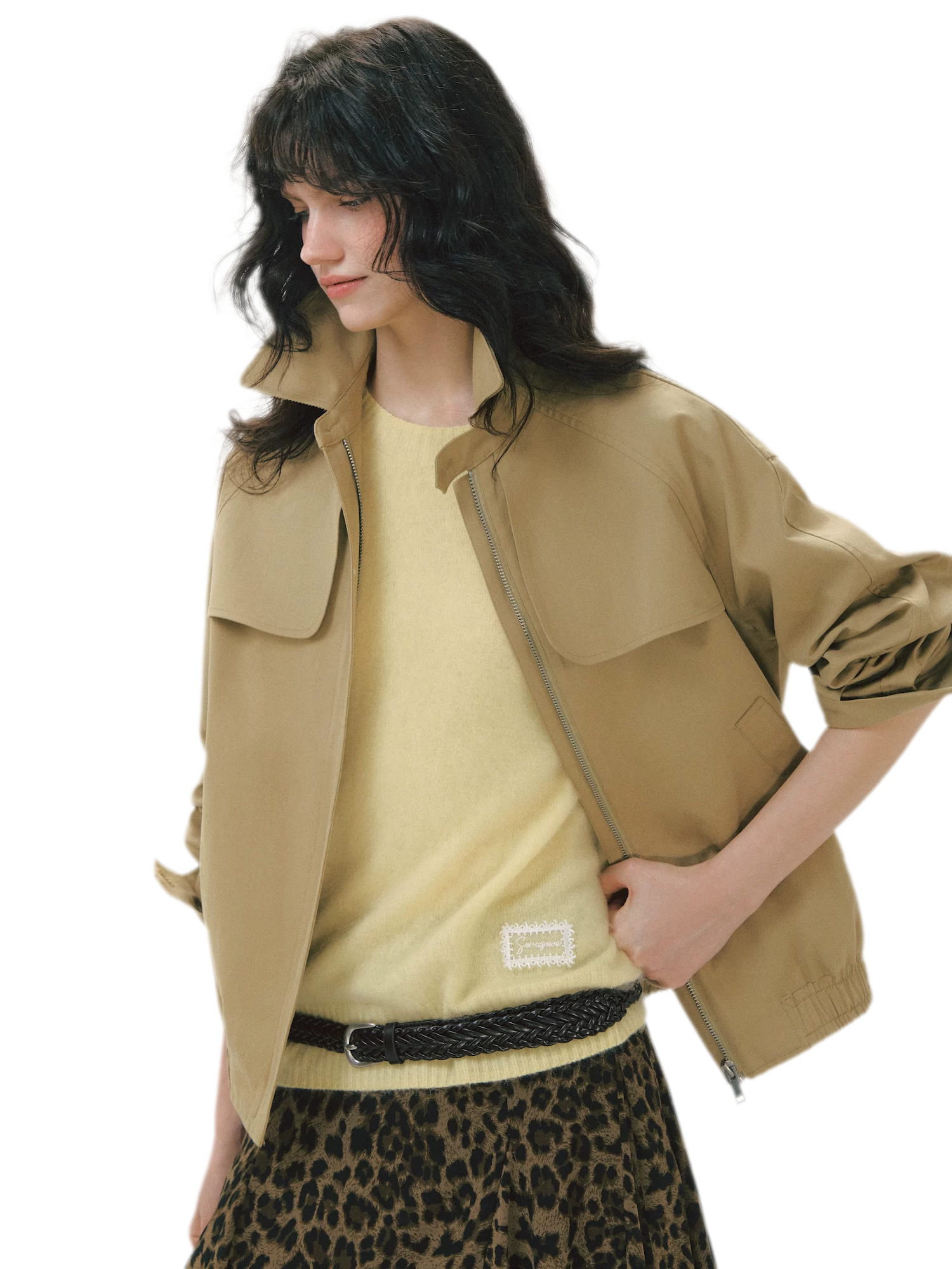 Pleated Collar Utility Jacket