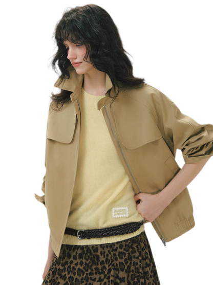 Pleated Collar Utility Jacket