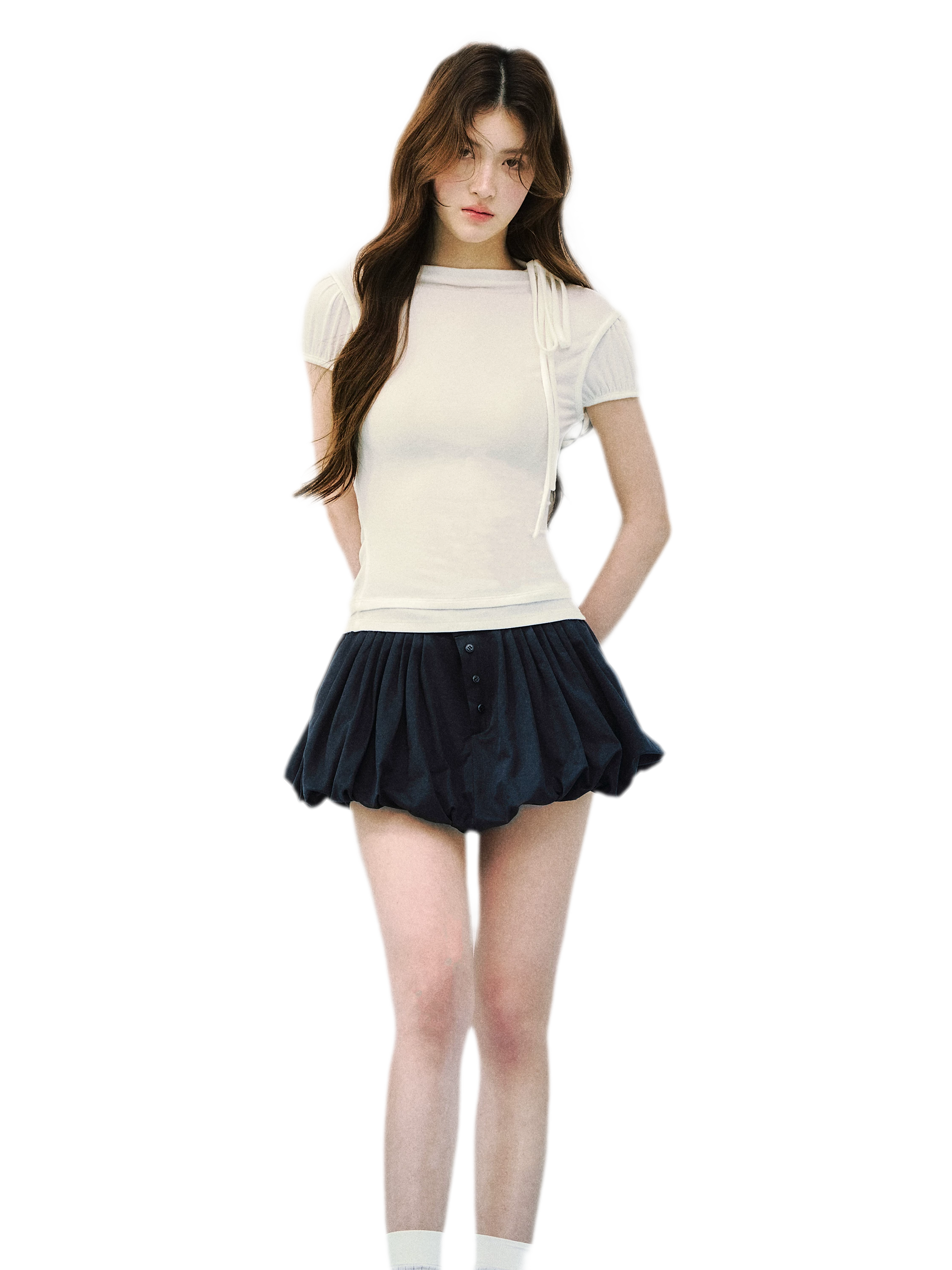 Navy Petal Pleated Skirt