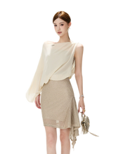 CYNR Sheer Drape Off-Shoulder Dress – view 3