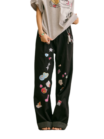 Cute Dog Sticker Cuffed Pants