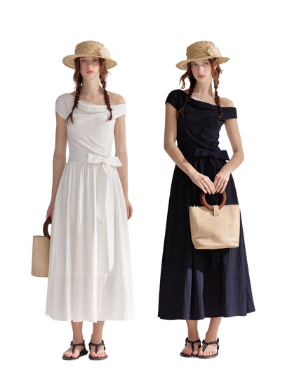 Lace-Trim Off-Shoulder Tie Dress