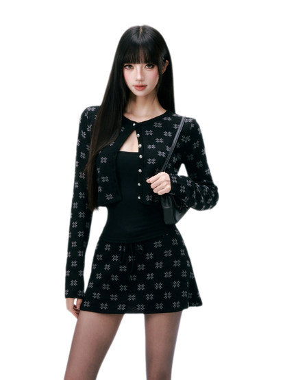 Conjunto de punto de tres piezas con estampado floral