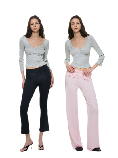 Crossfront Ribbed V-Neck Top