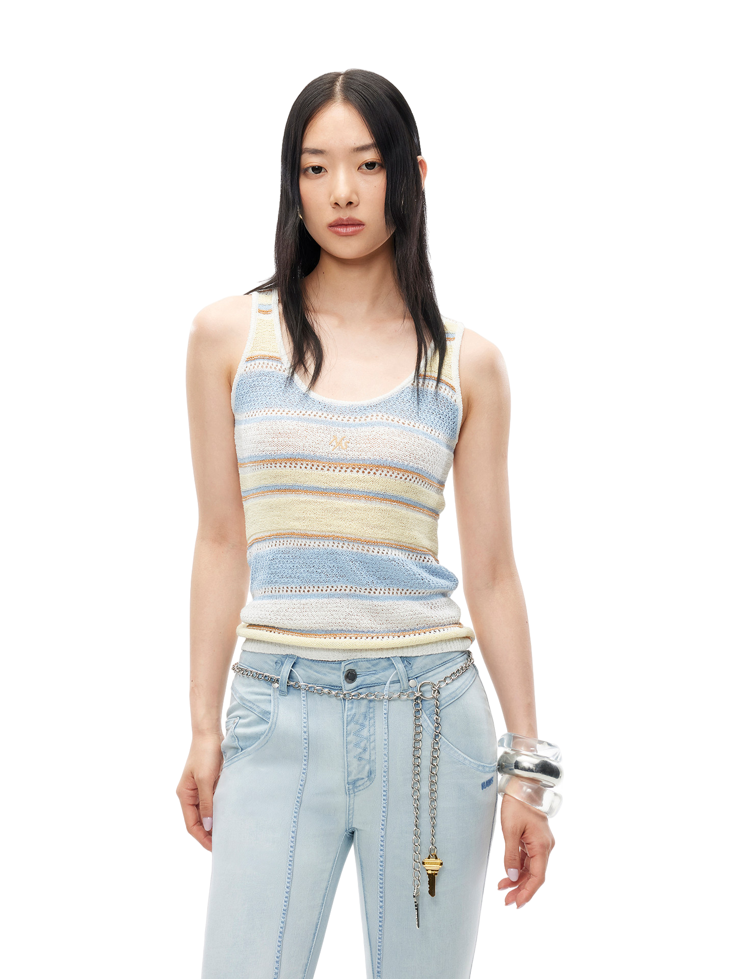 Marfi Knit Vest with Textured Striped Pattern