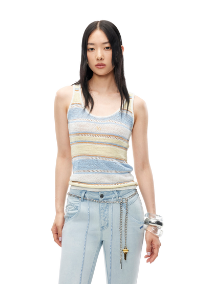 Marfi Knit Vest with Textured Striped Pattern