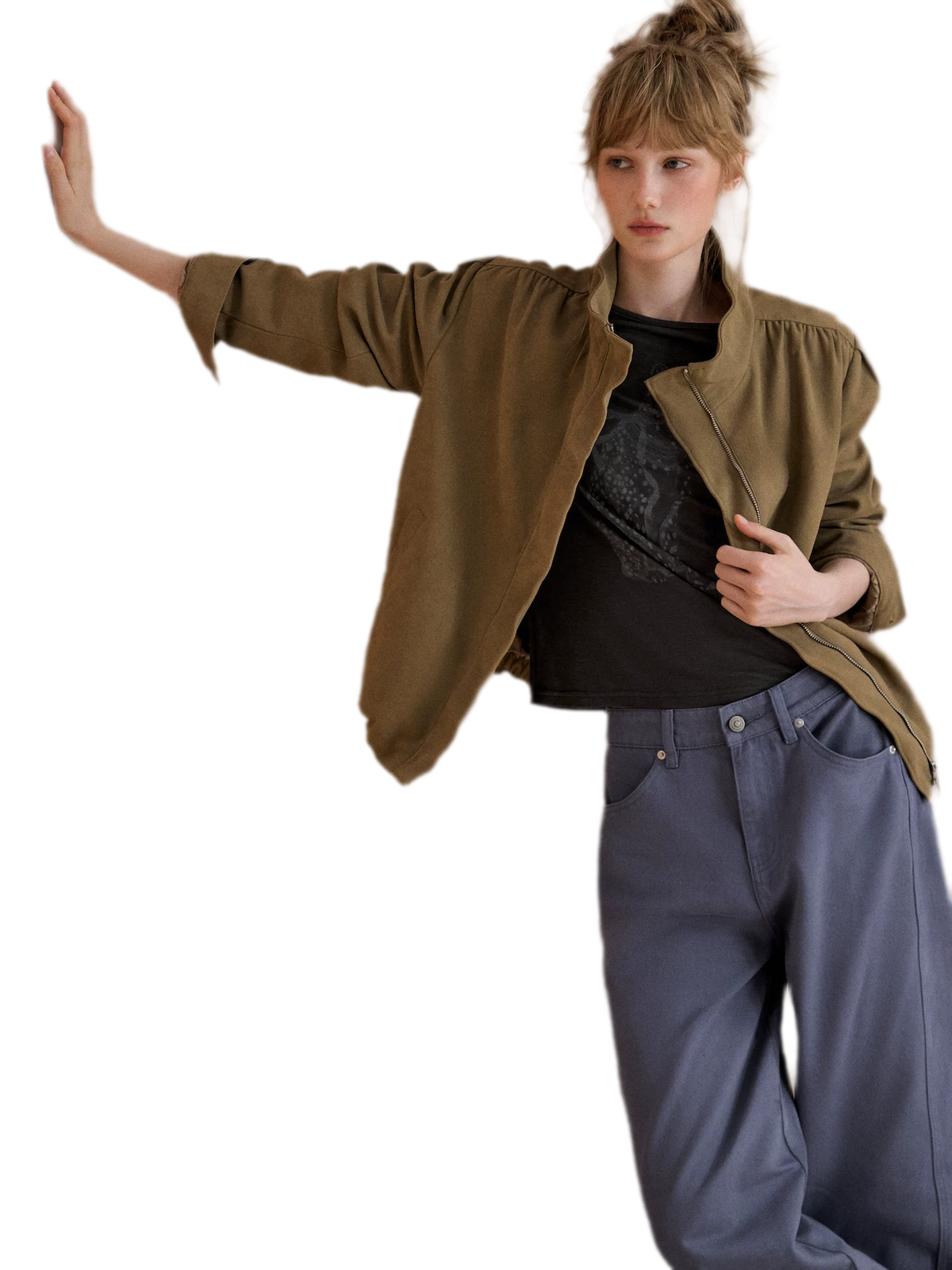 Gathered Suede Cropped Jacket